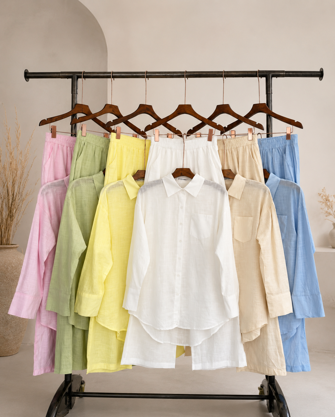 Conjunto Feminino de Linho Saída de Praia com Camisa e Calça
