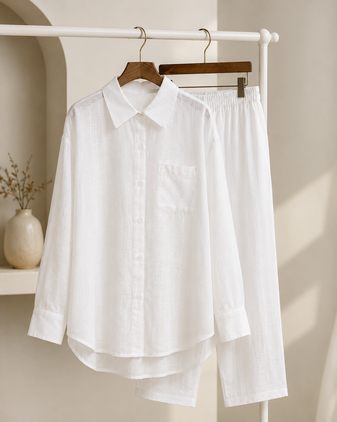 Conjunto Feminino de Linho Saída de Praia com Camisa e Calça