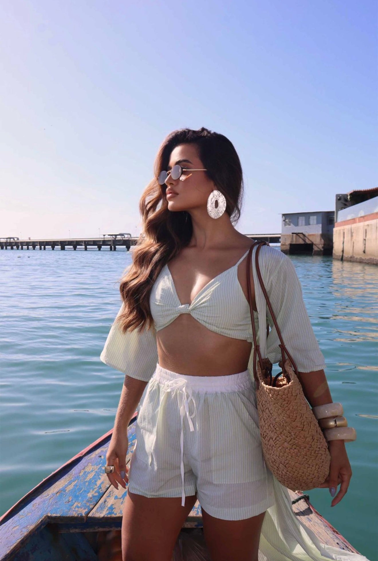 Conjunto Moda Praia Feminino com Kimono, Top e Short Verão